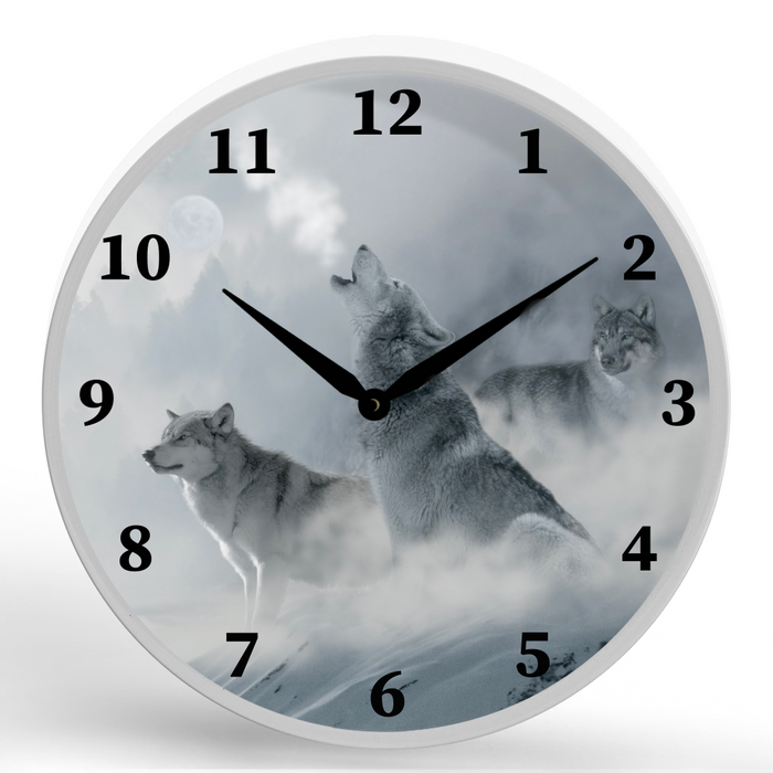 3 Wolf Moon <br>Round Framed Wall Clock 11.75"