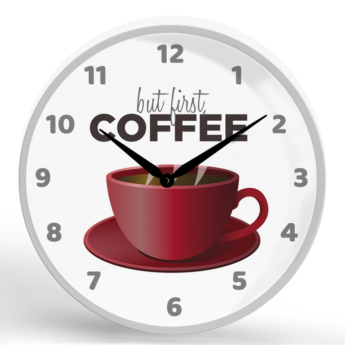 But First, Coffee <br>Round Framed Wall Clock 11.75"