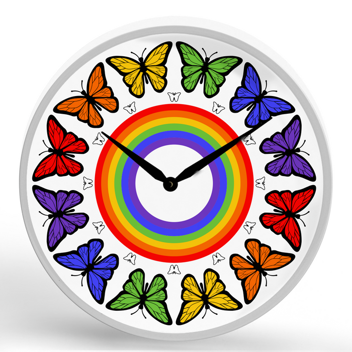 Butterfly Rainbow <br>Round Framed Wall Clock 11.75"