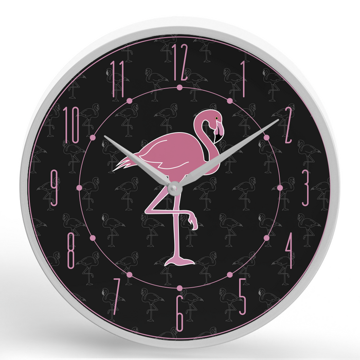 Flamingo <br>Round Framed Wall Clock 11.75"