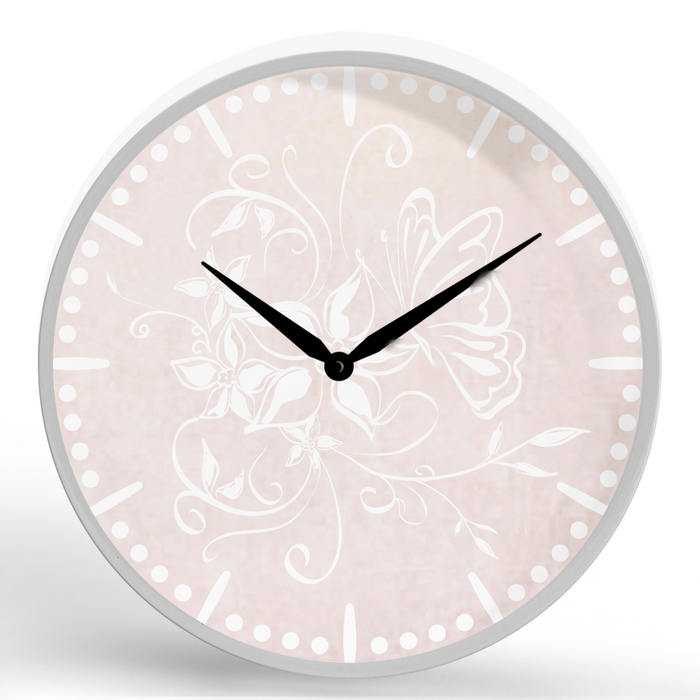 Floral Butterfly Design <br>Round Framed Wall Clock 11.75"