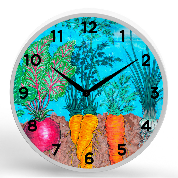 Garden Illustration <br>Round Framed Wall Clock 11.75"