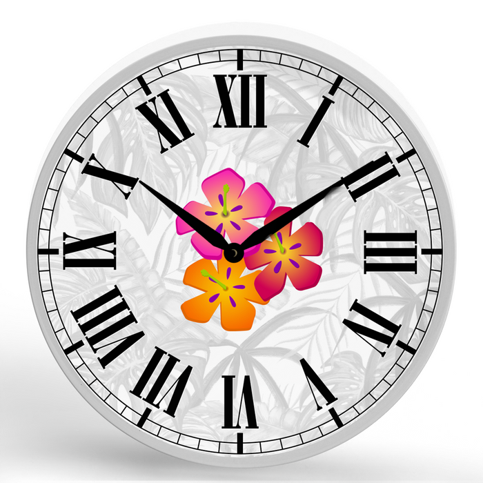 Hibiscus <br>Round Framed Wall Clock 11.75"