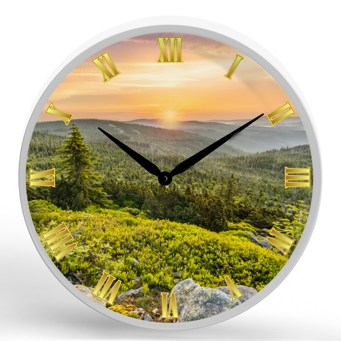 Mountains Illustration <br>Round Framed Wall Clock 11.75"