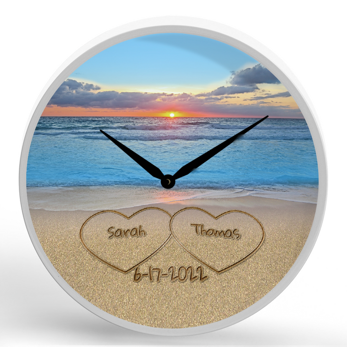 Names in the Sand <br>Round Framed Wall Clock 11.75"