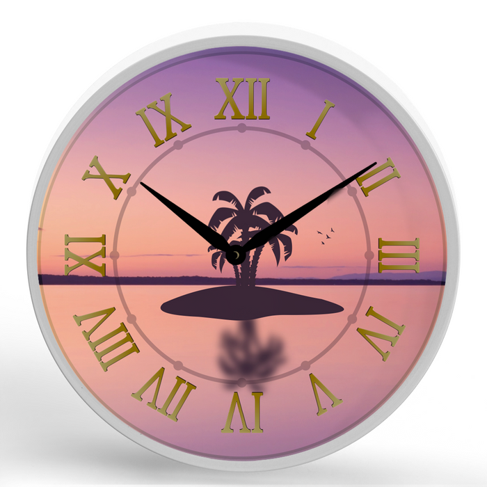 Palms Sunset <br>Round Framed Wall Clock 11.75"