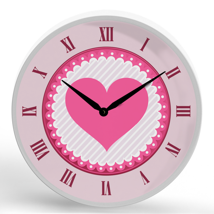 Pink Heart <br>Round Framed Wall Clock 11.75"