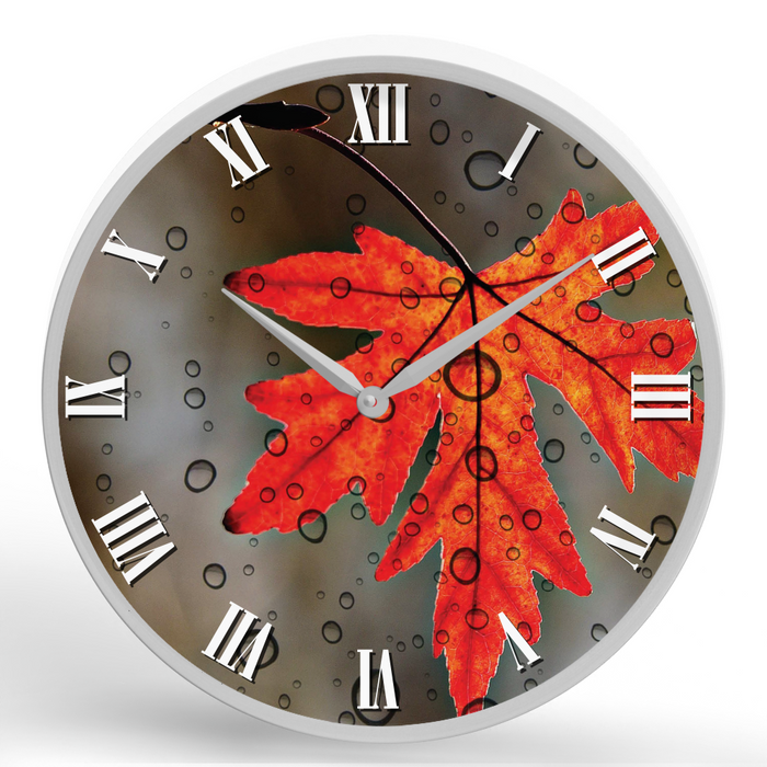 Rainy Leaf <br>Round Framed Wall Clock 11.75"