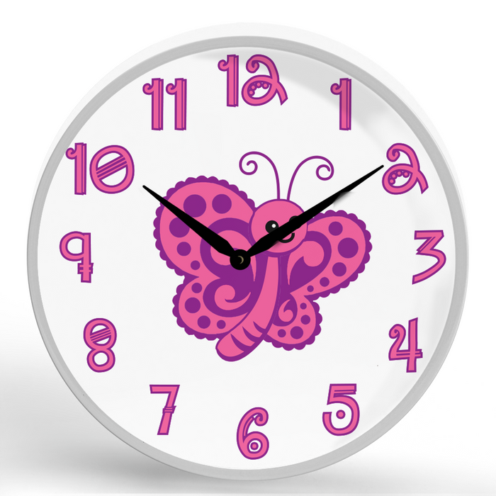 Smiley Butterfly <br>Round Framed Wall Clock 11.75"