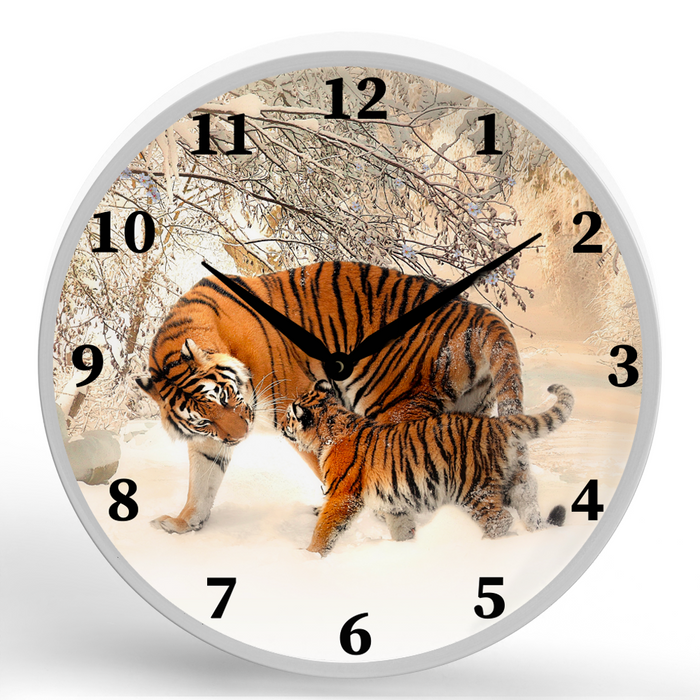 Tigers <br>Round Framed Wall Clock 11.75"