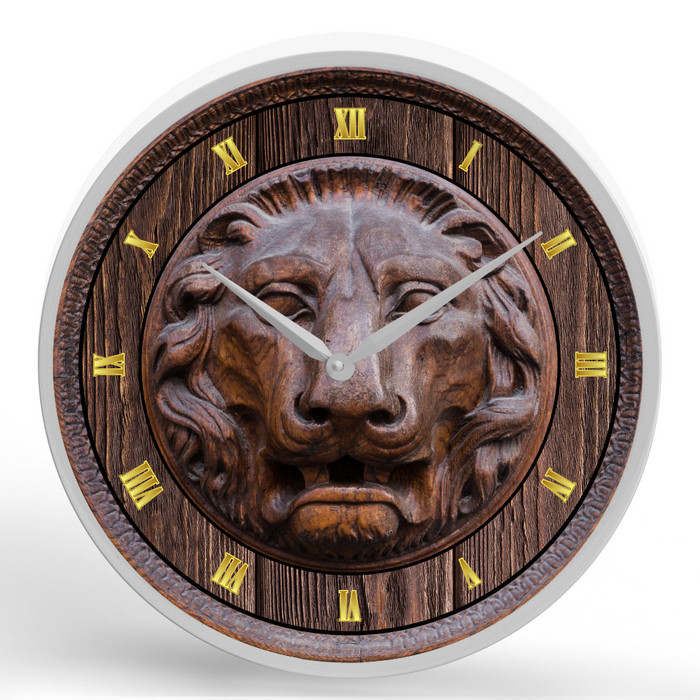 Wood Lion <br>Round Framed Wall Clock 11.75"