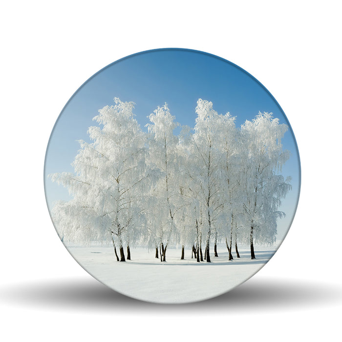 Snowy Trees Glass Lazy Susan Table Spinner 17.75"