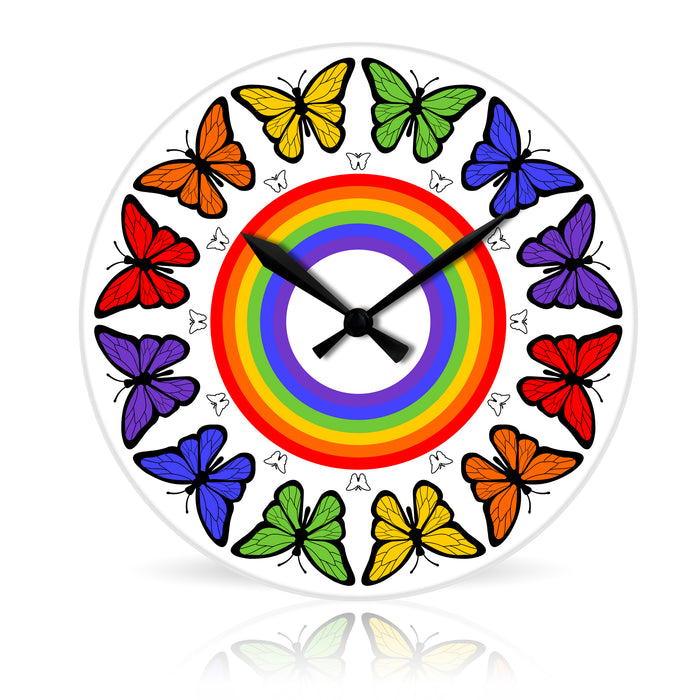 Butterfly Rainbow <br>Round Acrylic Wall Clock 10.75"