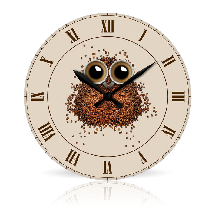 Coffee Owl <br>Round Acrylic Wall Clock 10.75"