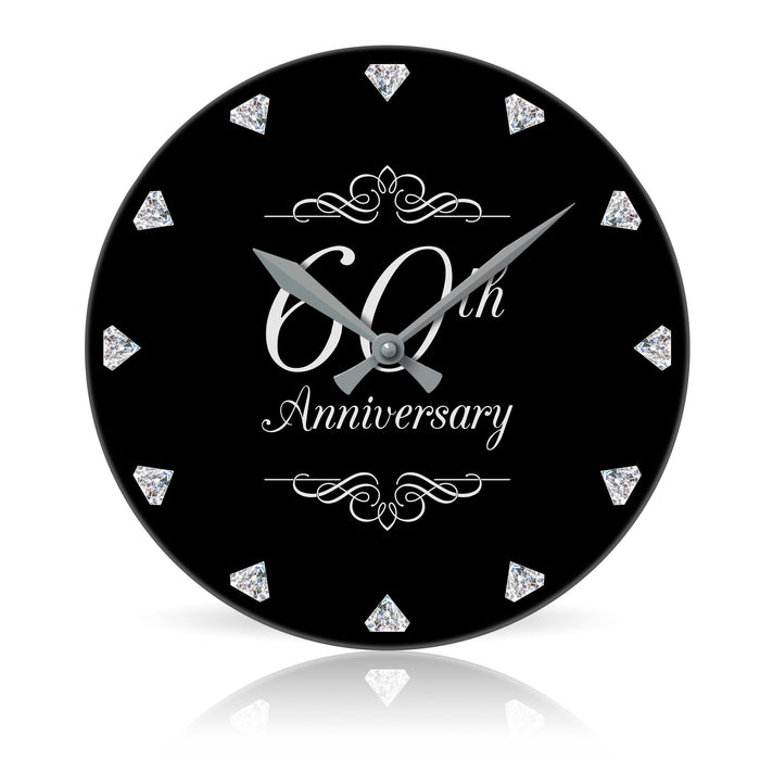 Diamond 60th Anniversary <br>Round Acrylic Wall Clock 10.75"