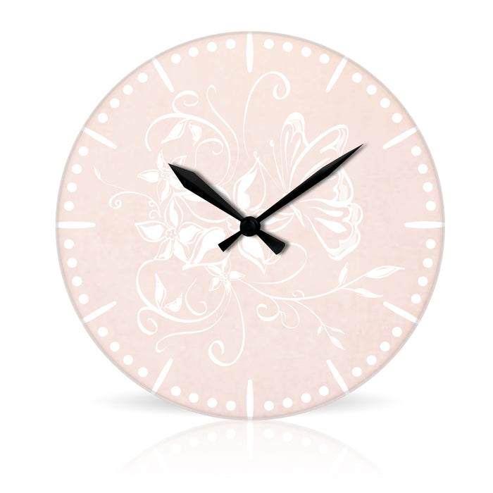 Floral Butterfly Design <br>Round Acrylic Wall Clock 10.75"