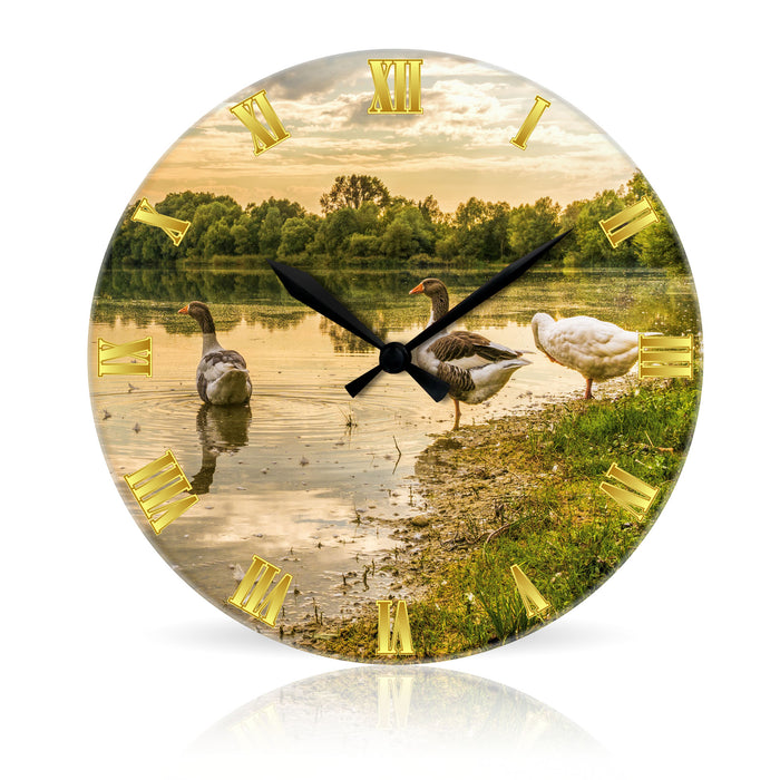 Geese Illustration Round Acrylic Wall Clock 10.75"