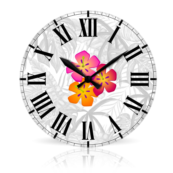 Hibiscus <br>Round Acrylic Wall Clock 10.75"