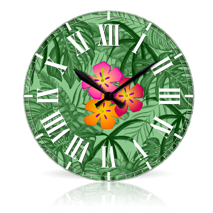 Hibiscus <br>Round Acrylic Wall Clock 10.75"