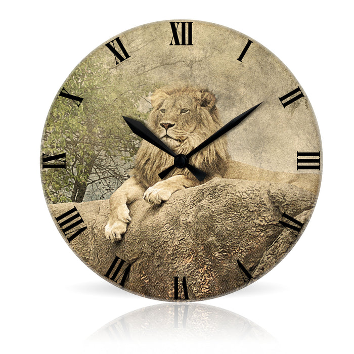 Textured Lion <br>Round Acrylic Wall Clock 10.75"
