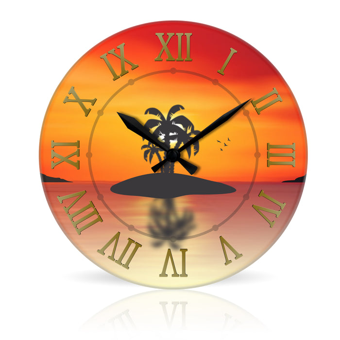 Palms Sunset <br>Round Acrylic Wall Clock 10.75"