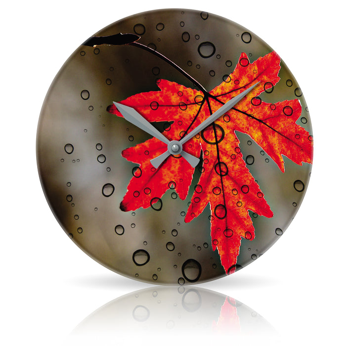 Rainy Leaf <br>Round Acrylic Wall Clock 10.75"