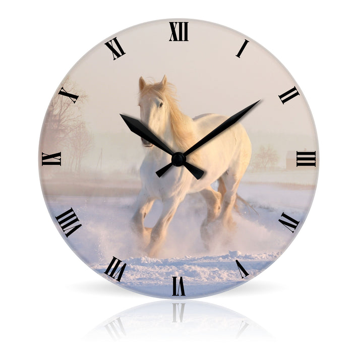 White Horse <br>Round Acrylic Wall Clock 10.75"