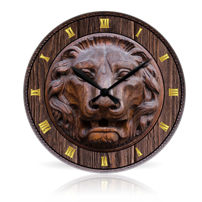 Wood Lion <br>Round Acrylic Wall Clock 10.75"